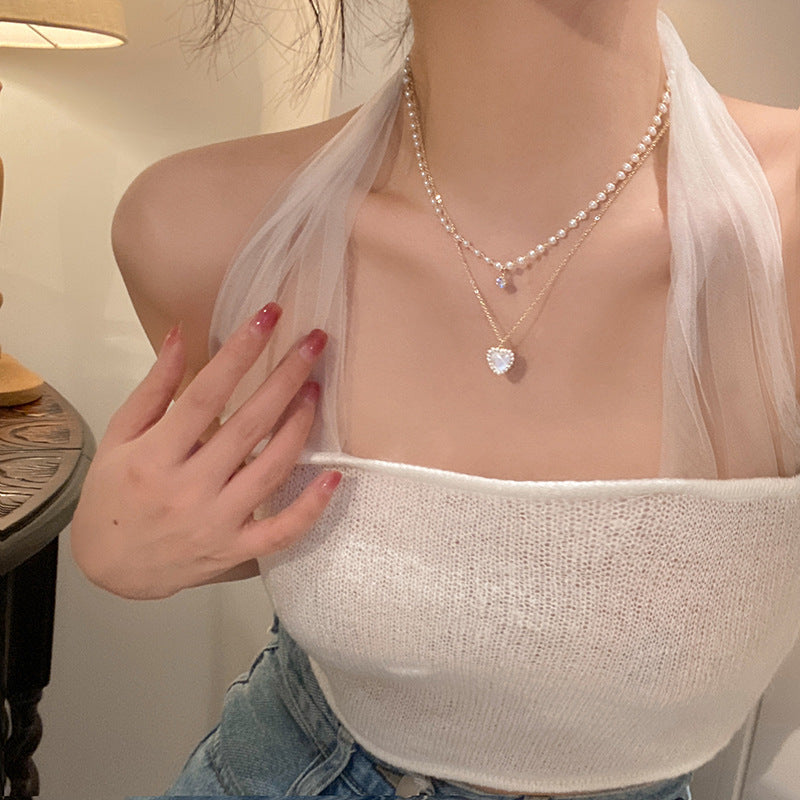 Gold Pearl Heart Necklace