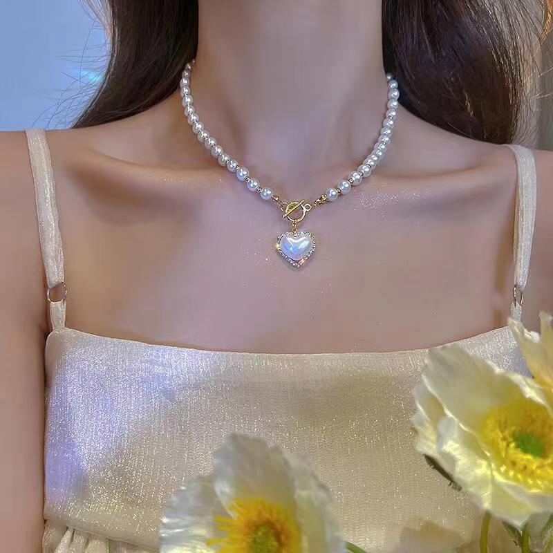 White Pearl Heart Necklace