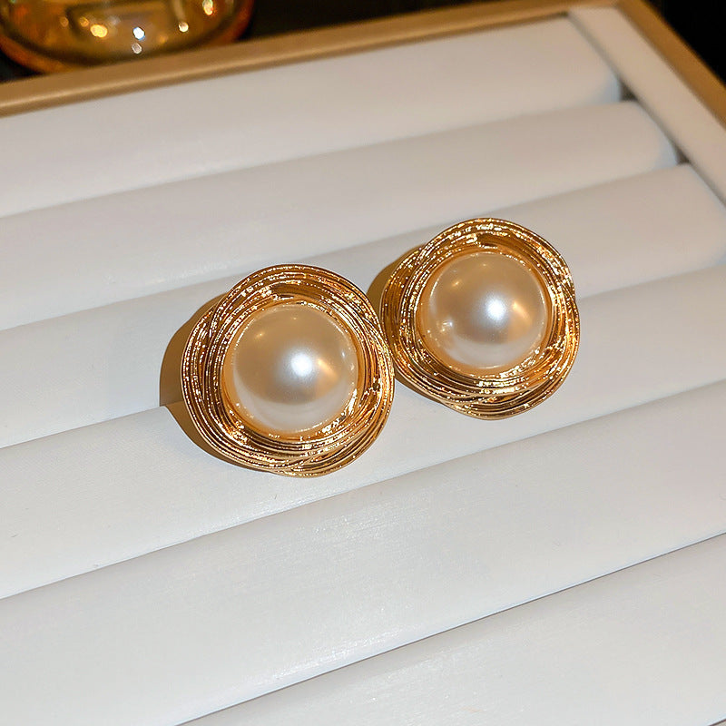 Pearl Gold – Silver Needle Earrings