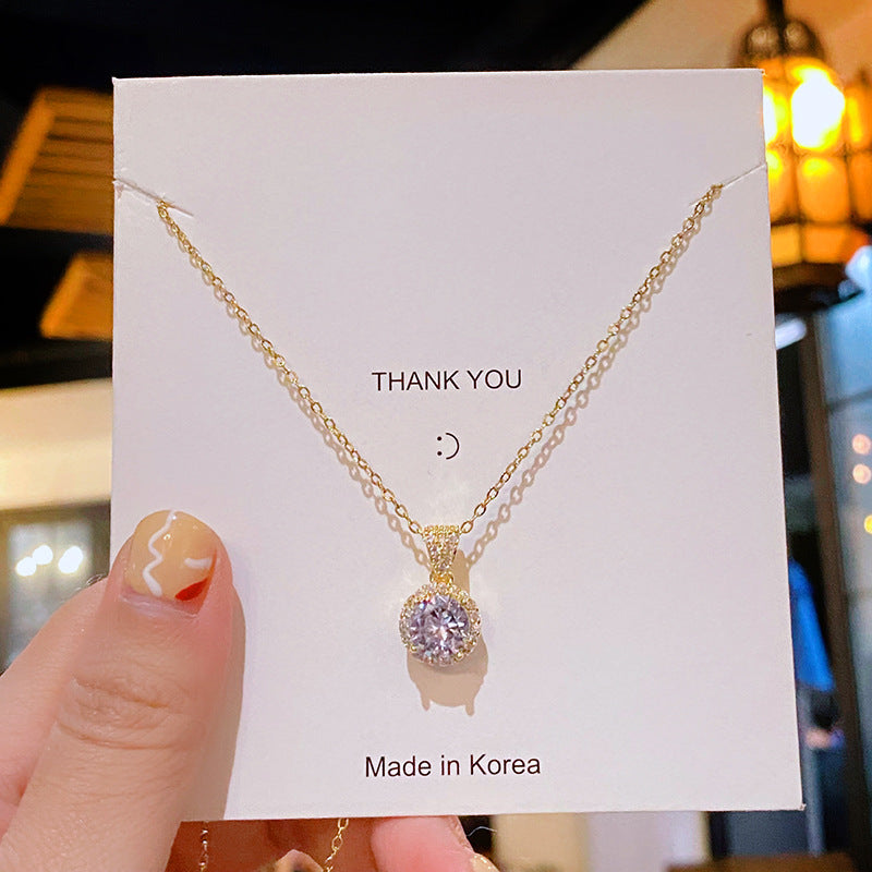 Necklace Gold Round Zircon (Stainless Steel + Copper)