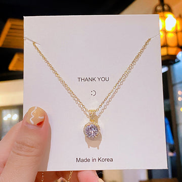 Necklace Gold Round Zircon (Stainless Steel + Copper)