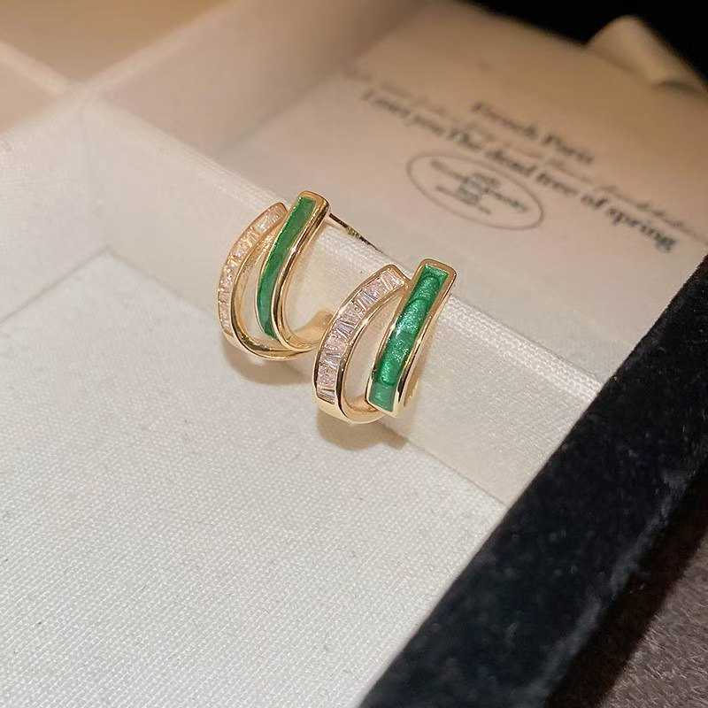 Green Gold Copper + Zircon Earrings