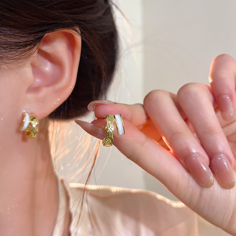 E6293 Gold Alloy + Silver Needle Earrings