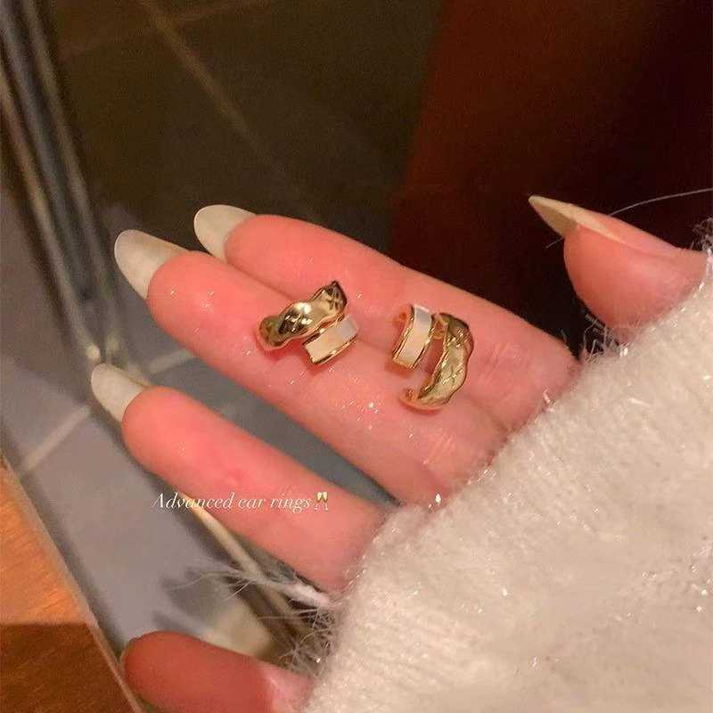 E6293 Gold Alloy + Silver Needle Earrings