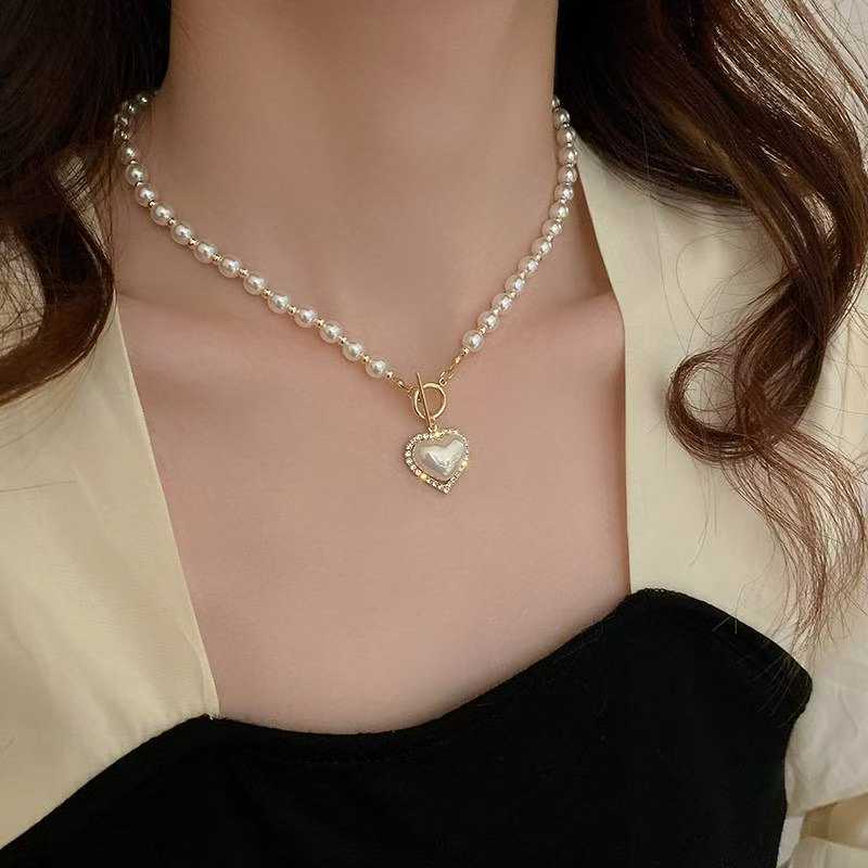 White Pearl Heart Necklace