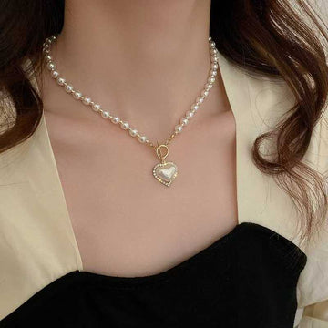 White Pearl Heart Necklace
