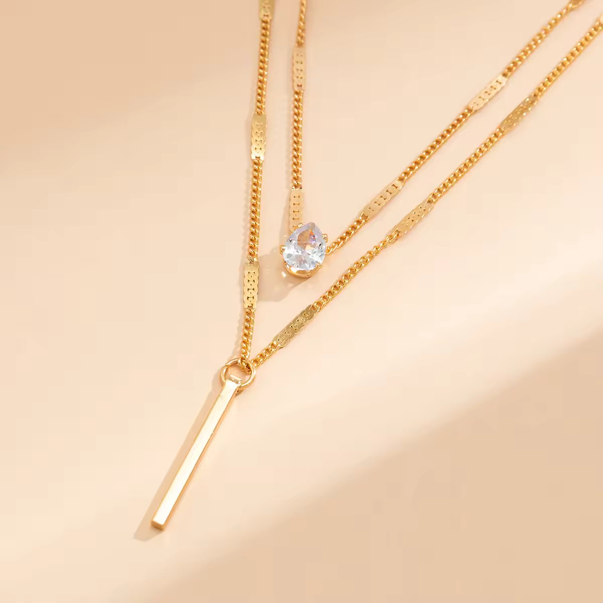 Necklace H371 Two-Layer Waterdrop (Titanium Steel)