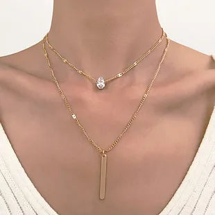 Necklace H371 Two-Layer Waterdrop (Titanium Steel)