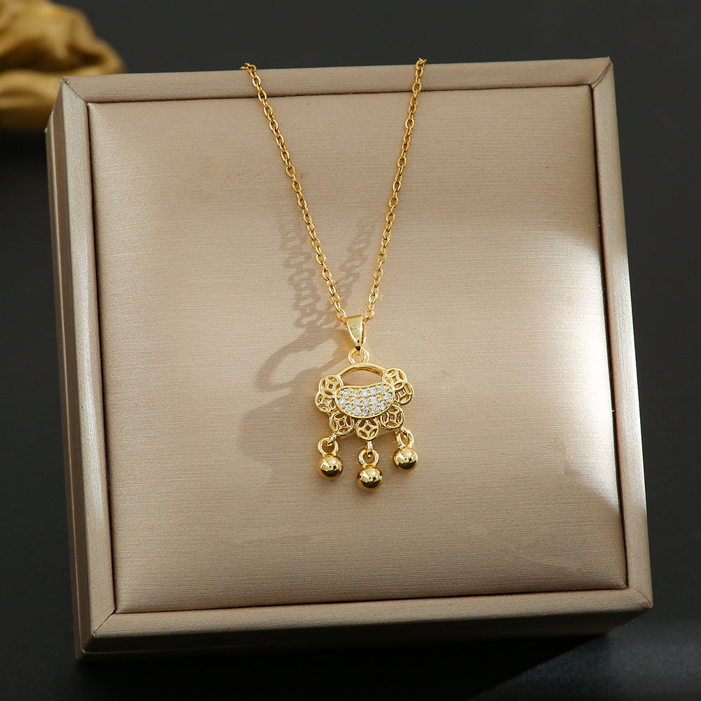 Necklace Lucky Lock (Titanium Steel + Copper Pendant)